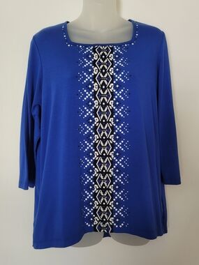 Royal Blue Embellished Scoop Neck Top Size S